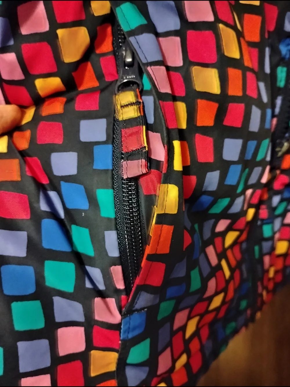 Lands' End Kids Hooded Raincoat - Multicolor Geometric Print Kids Size L